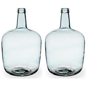 Giftdecor Bloemenvazen 2x stuks - flessen model - glas - blauw transparant - 22 x cm -