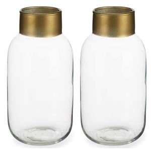 Giftdecor Bloemenvazen 2x stuks - luxe decoratie glas - transparant/goud - 12 x 24 cm -