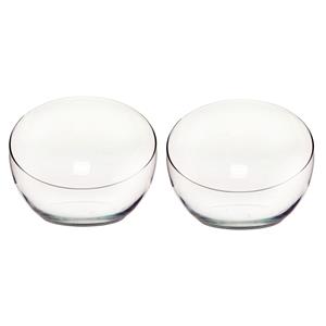 Bellatio Bolvaas schuine/halve schaal - 2x - transparant gerecycled glas - D25 x H20 -