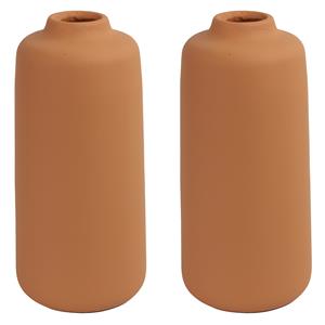 Countryfield 2x stuks bloemenvaas - rood/bruin terracotta - D13 x H28 cm - smalle opening -