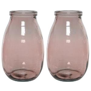 Decoris 2x stuks roze vazen/bloemenvazen van gerecycled glas 18 x 28 cm -