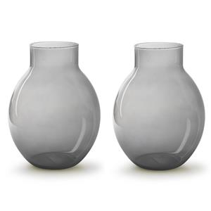 Jodeco 2x stuks bloemenvazen - Eco smoke glas - lichtgrijs/transparant - H25 x D19 cm -