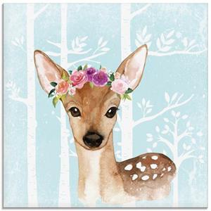Artland Print op glas Wild ree met bloemen in blauw bos in verschillende maten
