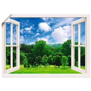 Artland Artprint Blik uit het venster - groen bos als artprint op linnen, muursticker of poster in verschillende maten