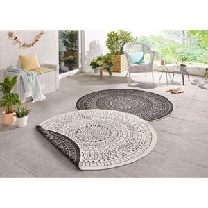 Teppich In- & Outdoor Wendeteppich Porto rund schwarz creme, NORTHRUGS, rund, Höhe: 5 mm