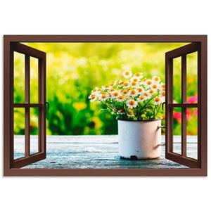 Artland Artprint Blik uit het venster tuin met madeliefje als artprint van aluminium, artprint op linnen, muursticker of poster in verschillende maten