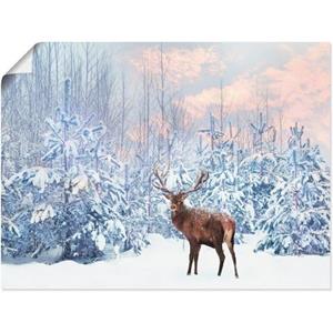Artland Artprint Edelhert in het winterbos als artprint van aluminium, artprint op linnen, muursticker of poster in verschillende maten
