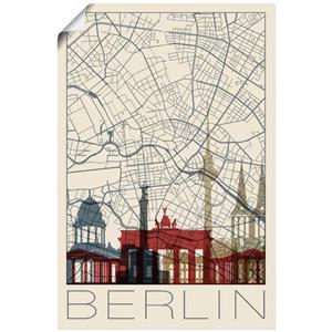 Artland Artprint Retro kaart Berlijn als artprint van aluminium, artprint op linnen, muursticker of poster in verschillende maten