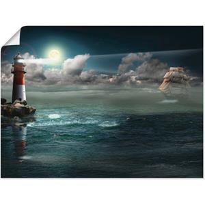 Artland Artprint Vuurtoren onder verlichting als artprint op linnen, muursticker of poster in verschillende maten