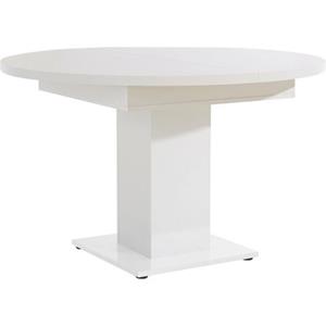 Mäusbacher Esstisch Esszimmertisch Küchentisch Speisezimmer 120 cm rund weiß matt / Edelstahloptik ausziehbar auf 160 cm
