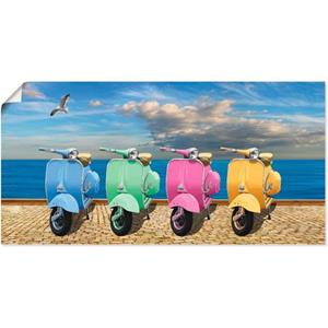 Artland Artprint Vespa-scooter in bonte kleuren als artprint van aluminium, artprint op linnen, muursticker of poster in verschillende maten