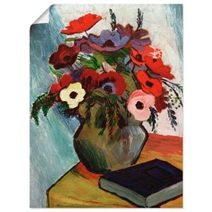 Artland Artprint Stilleven met anemonen en blauw boek als artprint op linnen, muursticker of poster in verschillende maten