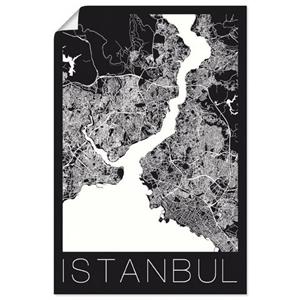 Artland Artprint Retro kaart Istanbul zwart & wit als artprint van aluminium, artprint op linnen, muursticker of poster in verschillende maten