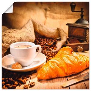 Artland Artprint Koffiekopje met croissant als artprint op linnen, muursticker of poster in verschillende maten