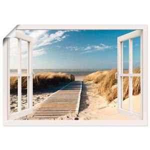 Artland Artprint Blik uit het venster Noordzeestrand op Langeoog als artprint op linnen, muursticker of poster in verschillende maten