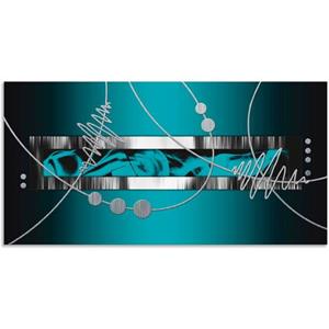 Artland Artprint Zilver abstract op petrol als artprint van aluminium, artprint op linnen, muursticker of poster in verschillende maten