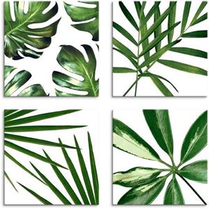 Artland Artprint op linnen Bladeren set van 4, verschillende maten (4 stuks)