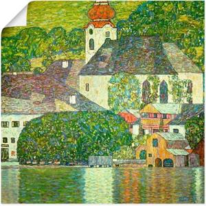 Artland Artprint Kerk in Unterach aan de Attersee. (D.198) als artprint van aluminium, artprint op linnen, muursticker of poster in verschillende maten
