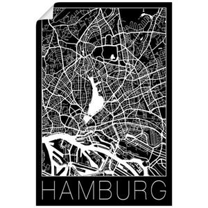 Artland Artprint Retro kaart Hamburg Duitsland zwart als artprint van aluminium, artprint op linnen, muursticker of poster in verschillende maten