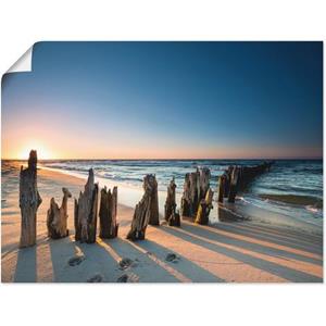 Artland Artprint Zonsondergang strand golfbreker als artprint van aluminium, artprint op linnen, muursticker of poster in verschillende maten