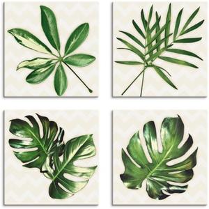 Artland Artprint op linnen Blaadjes met motief set van 4, verschillende maten (4 stuks)