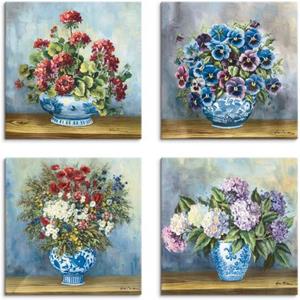 Artland Artprint op linnen Bloemen boeketten set van 4, verschillende maten (4 stuks)