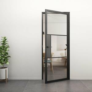 Loftdeur Stalen Deur -  Met Klink 211.5x83 Rechtsdraaiend Helder Glas - Zwart - Incl. Kozijn
