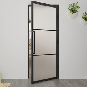 Loftdeur Stalen Deur -  211.5x83 Rechtsdraaiend Mat Glas - Zwart - Incl. Kozijn