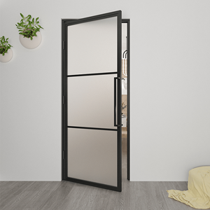 Loftdeur Stalen Deur -  231.5x93 Linksdraaiend Mat Glas - Zwart - Incl. Kozijn