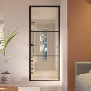 Loftdeur Stalen Deur -  Slimline 211,5,x83 Rechtsdraaiend Helder Glas Klinksluiting - Zwart - Incl. Kozijn