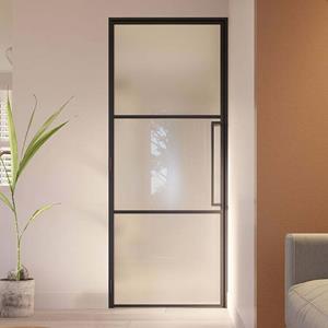 Loftdeur Stalen Deur -  Slimline 231,5x93 Linksdraaiend Mat Glas Magneetsluiting - Zwart - Incl. Kozijn