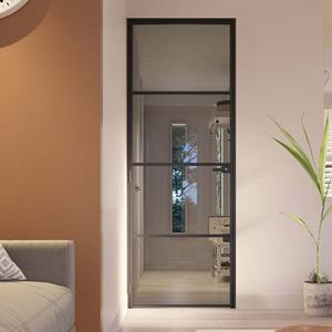 Loftdeur Stalen Deur -  Slimline 231,5x93 Linksdraaiend Rookglas Klinksluiting - Zwart - Incl. Kozijn