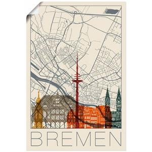 Artland Artprint Retro kaart Bremen als artprint van aluminium, artprint op linnen, muursticker of poster in verschillende maten