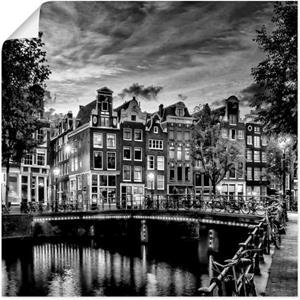 Artland Artprint Amsterdam avondidylle als artprint van aluminium, artprint op linnen, muursticker of poster in verschillende maten