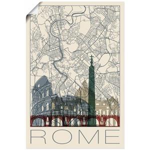 Artland Artprint Retro kaart Rome Italië en skyline als artprint van aluminium, artprint op linnen, muursticker of poster in verschillende maten