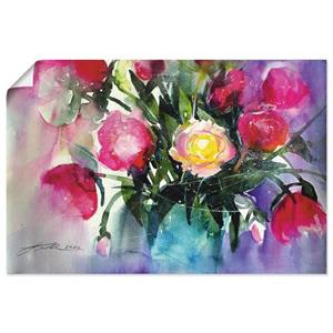 Artland Artprint Pioenrozen in vaas als artprint van aluminium, artprint op linnen, muursticker of poster in verschillende maten