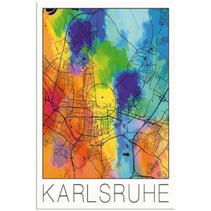 Artland Artprint Retro kaart Karlsruhe aquarel als artprint van aluminium, artprint op linnen, muursticker of poster in verschillende maten