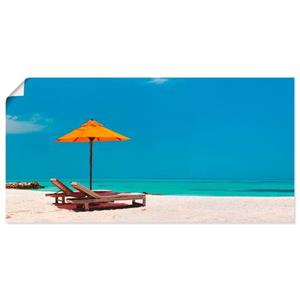 Artland Artprint Ligstoel parasol strand Malediven als artprint van aluminium, artprint op linnen, muursticker of poster in verschillende maten