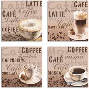 Artland Artprint op linnen Café au lait latte MacchiatoChocolade set van 4, verschillende maten (4 stuks)