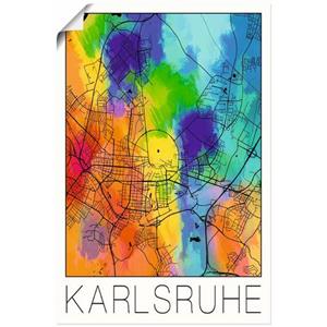 Artland Artprint Retro kaart Karlsruhe aquarel als artprint van aluminium, artprint op linnen, muursticker of poster in verschillende maten