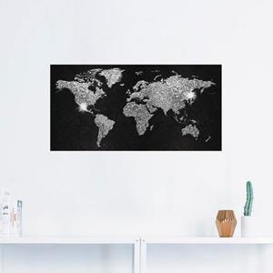 Artland Artprint Wereldkaart glitter als artprint van aluminium, artprint op linnen, muursticker of poster in verschillende maten