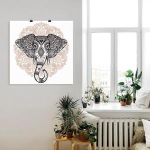 Artland Artprint Vintage mandala olifant als artprint van aluminium, artprint op linnen, muursticker of poster in verschillende maten