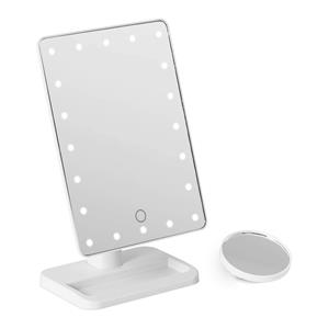 Physa Make-up spiegel met verlichting - wit - 10x vergroting - 20 LED's - vierkant - luidspreker