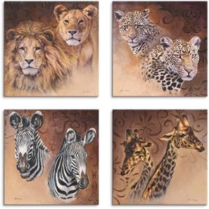 Artland Artprint op linnen Leeuwen luipaarden zebra giraffen set van 4, verschillende maten (4 stuks)
