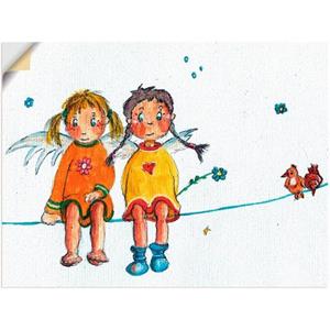 Artland Artprint Twee engeltjes zitten op de waslijn als artprint op linnen, muursticker of poster in verschillende maten