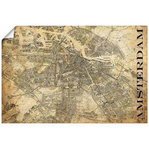 Artland Artprint Amsterdam kaart straten kaart Sepia als artprint van aluminium, artprint op linnen, muursticker of poster in verschillende maten