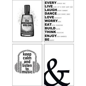 Artland Poster Gin dag luisteren naar muziek rust Poster, artprint, wandposter (4 stuks)