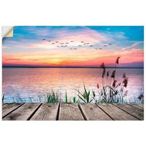 Artland Artprint Het meer in de kleuren van de wolken als artprint van aluminium, artprint op linnen, muursticker of poster in verschillende maten