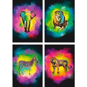 Artland Poster Kleurexplosie olifant leeuw zebra tijger Poster, artprint, wandposter (4 stuks)