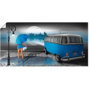Artland Artprint Regennacht in blauw met Bulli T1 als artprint van aluminium, artprint op linnen, muursticker of poster in verschillende maten